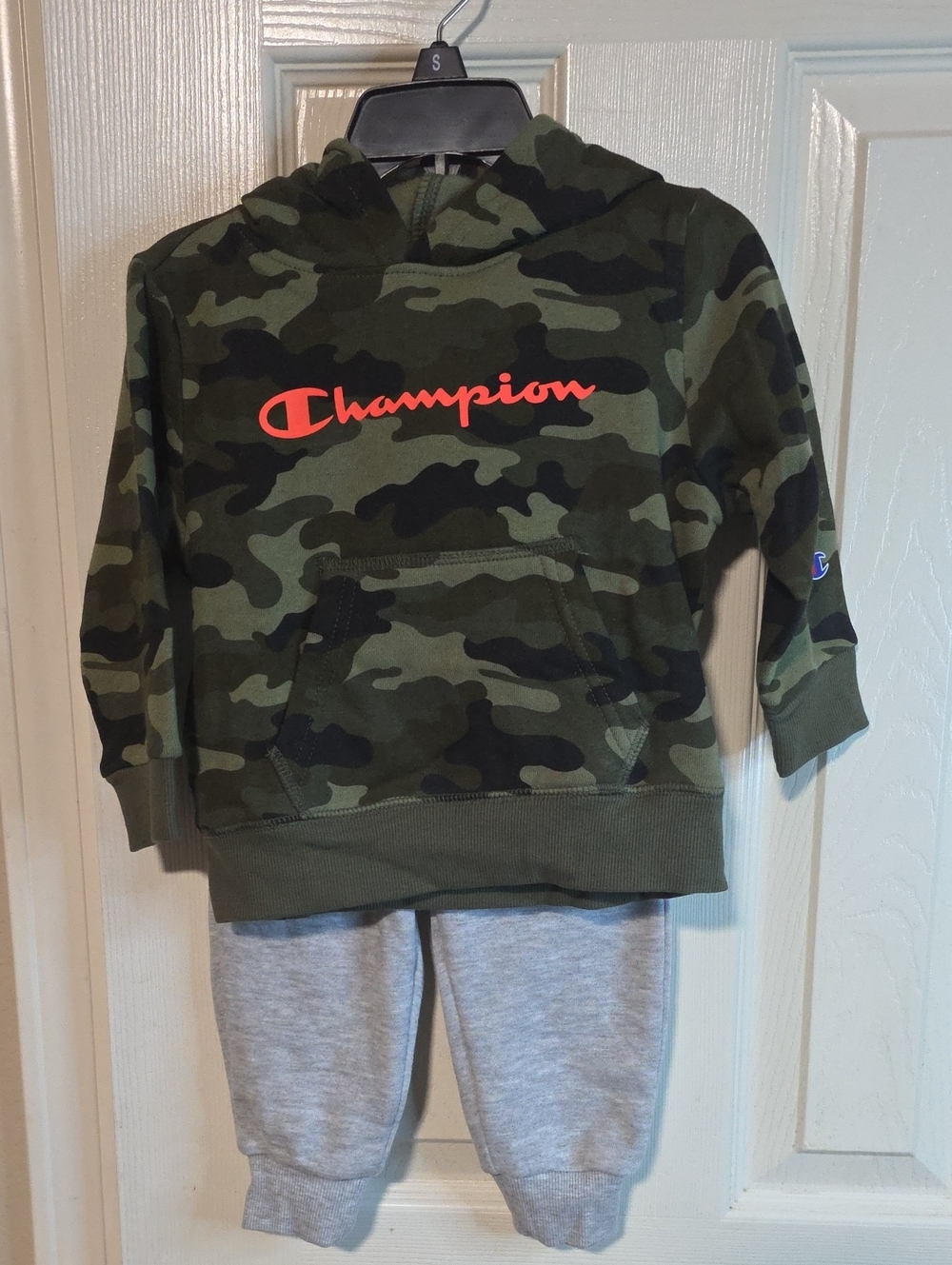 Champion Camo Hoodie in Olive Green with Red Logo